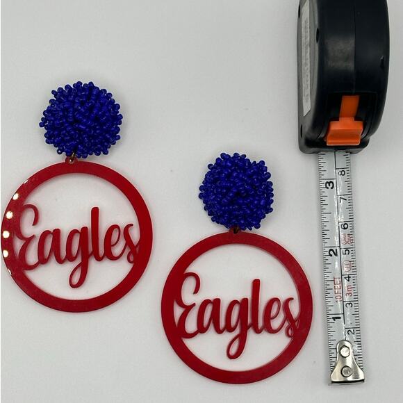 Eagles Cut Out Beaded Earrings Red Blue - Picture 4 of 4